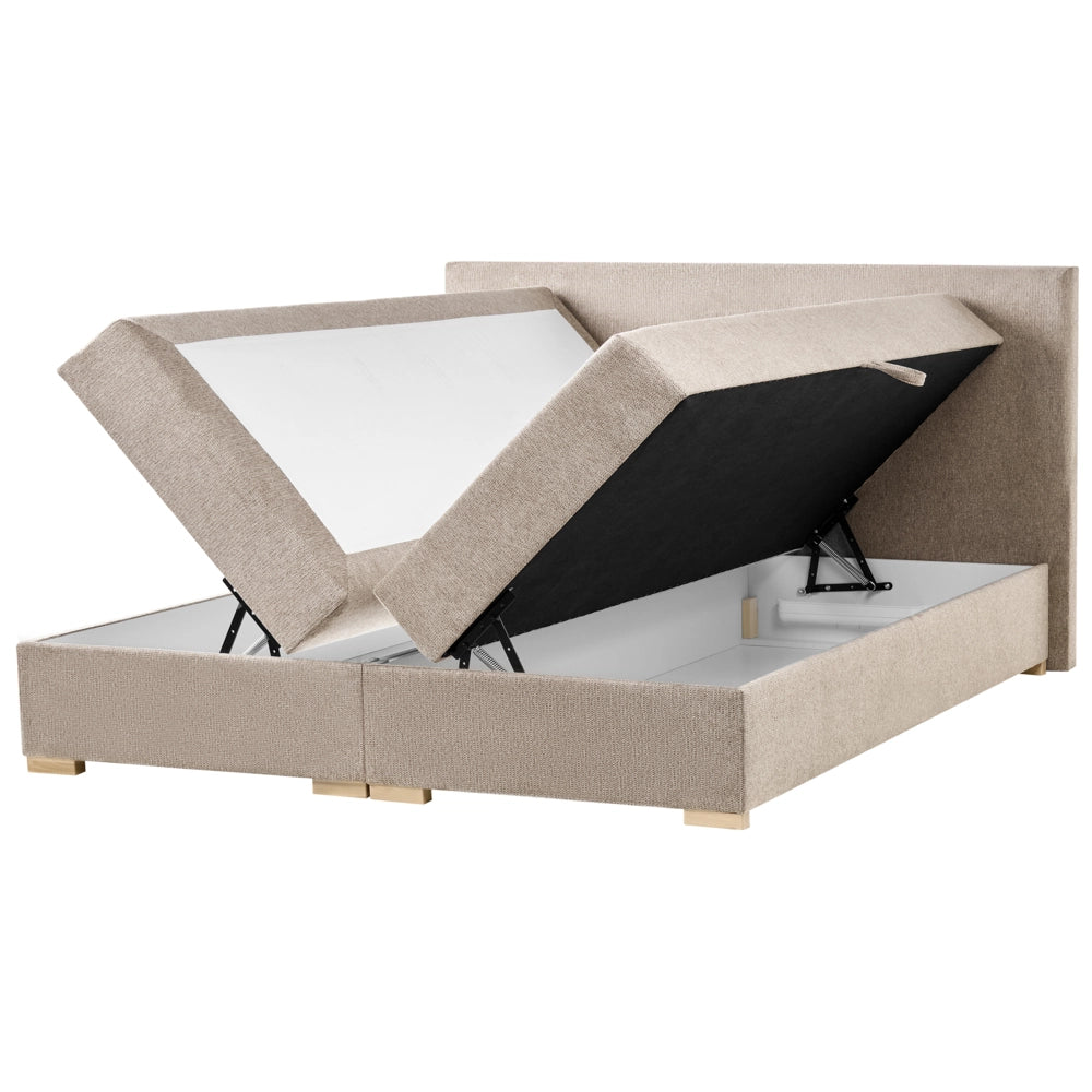Letto matrimoniale con contenitore sollevabile in tessuto tortora 160 x 200 cm con testiera stile moderno