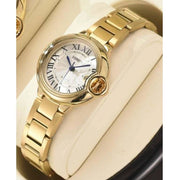 Trade Shop - Orologio Da Polso Uomo Donna Longbo 80771 Quarzo Data Impermeabile Dorato Bianco -   -donna    -