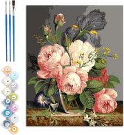 Kit di pittura per adulti - Scheda di pittura con fiori olio su tela 16x20 pollici senza cornice con vernice e pennelli