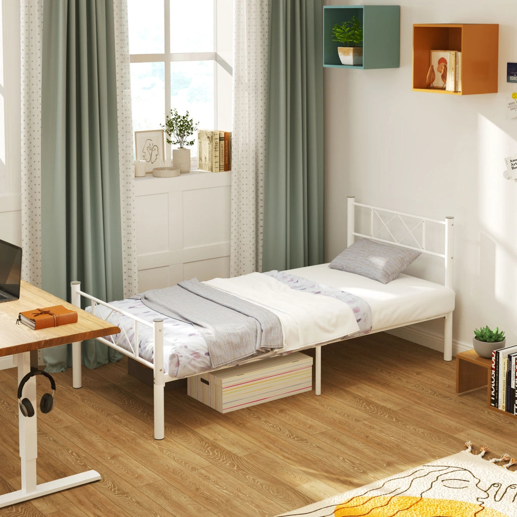 Letto singolo con testiera alta e contenitore ¨C Zephmum ¨C Acciaio bianco 90x200 cm