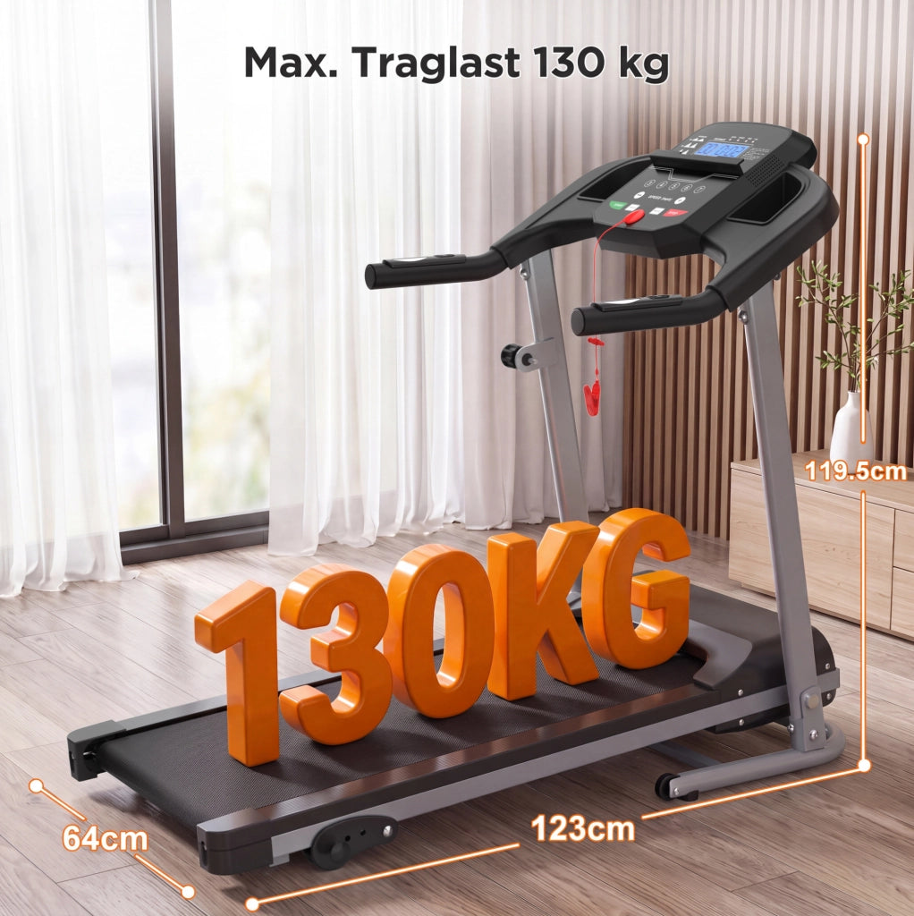 Tapis roulant pieghevole ULEVR con 3 programmi, display LED e superficie di corsa 100x39 cm, nero e grigio