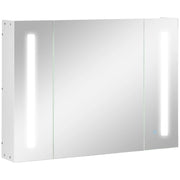 Armadietto Specchiera da Bagno con 3 Armadietti, 3 Ripiani e Luce LED, 90x15x65 cm, Bianco