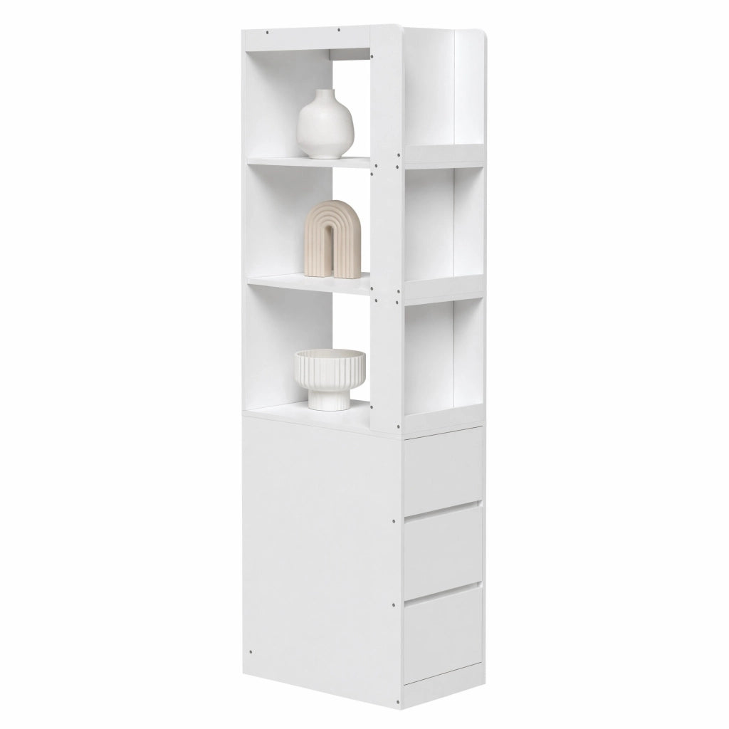 Libreria con 3 vani aperti e 3 cassetti; antiribaltamento - per studio - 60×40×200 cm - bianco