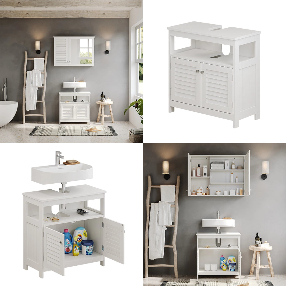 Vicco Mobile sottolavabo per bagno Bianco 60 x 60 cm con 2 ante e vano a giorno