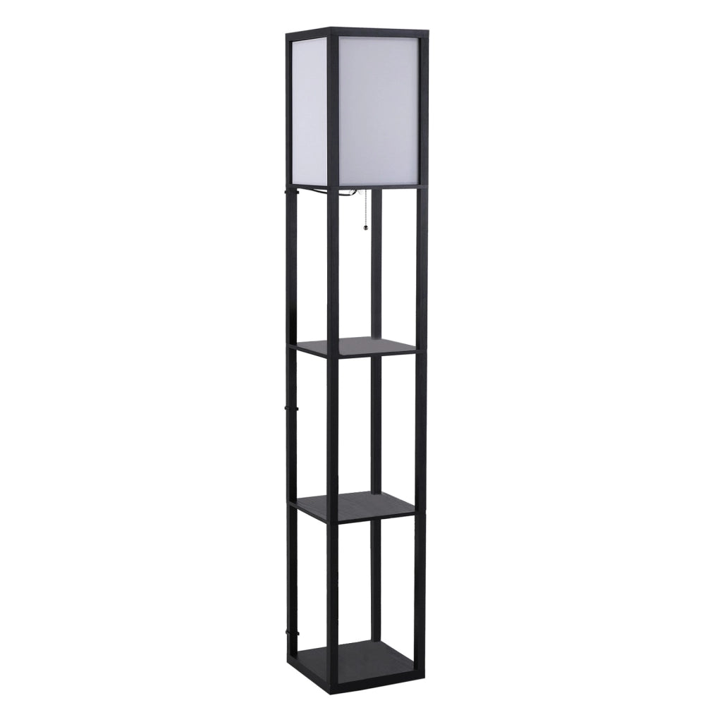 EasyComfort Lampada a Terra 40W con 3 Mensole Integrate e Interruttore a Pedale, Lampada Moderna in MDF e PS, 26x26x160 cm, Nero e Bianco