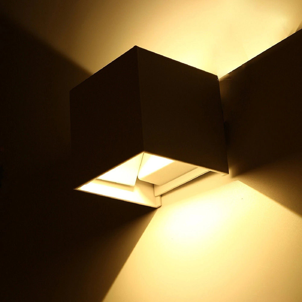 Trade Shop - Applique Led Cubo Nero Lampada Da Parete 5w 750lmn Luce Regolabile Updown Ip65 - -bianco Caldo      -