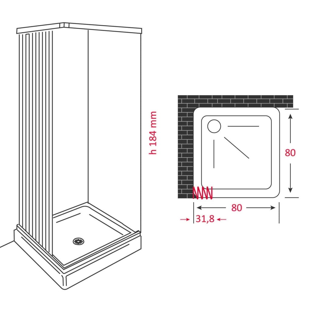 Box Doccia a soffietto a 2 lati cm 80 x 80 - H.184 - con apertura RIDUCIBILE e REVERSIBILE - CR