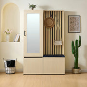 Set ingresso con specchio e panca; salvaspazio; in MDF; naturale