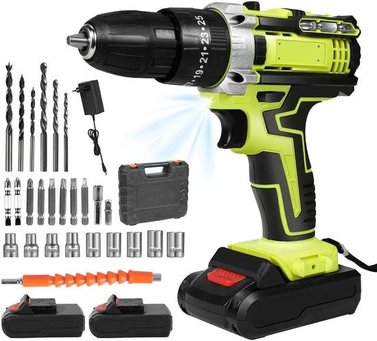 Macchina da vare con batteria - Macchina da vare con batteria - Livello a batteria - Strumento per avvitare e svitare a batteria - Macchina da vare a batteria - 48nm - 28V - Giallo - Con zaino - 2 batterie - 1300mAh - Con accessori