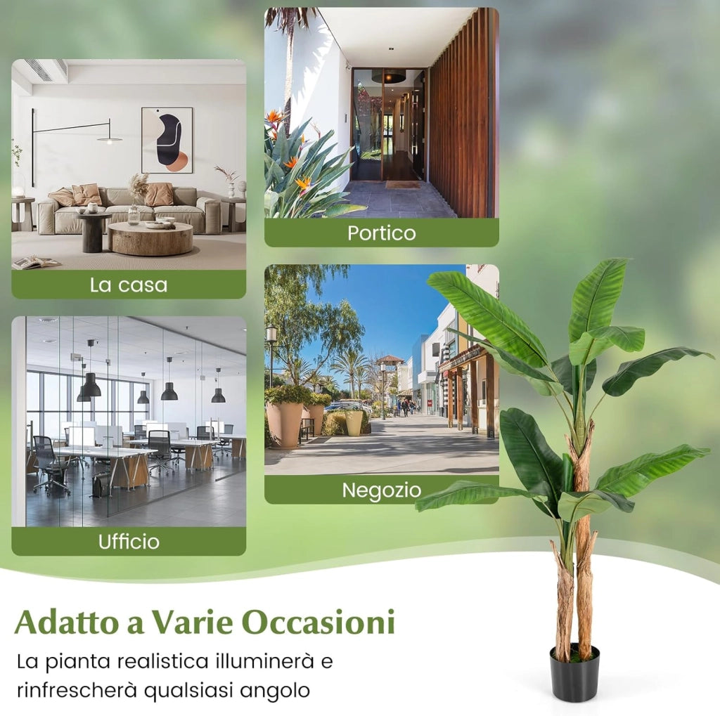 Pianta Finta da Interno ed Esterno 160/165/195 cm, Banano Artificiale Alto con Foglie e Tronchi, Pianta Artificiale Grande in Vaso per Salotto, Ingresso e Ufficio (165 cm)