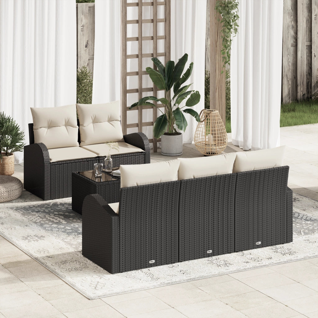 Set Divano da Giardino 6 Pezzi con Cuscini Nero Polyrattan