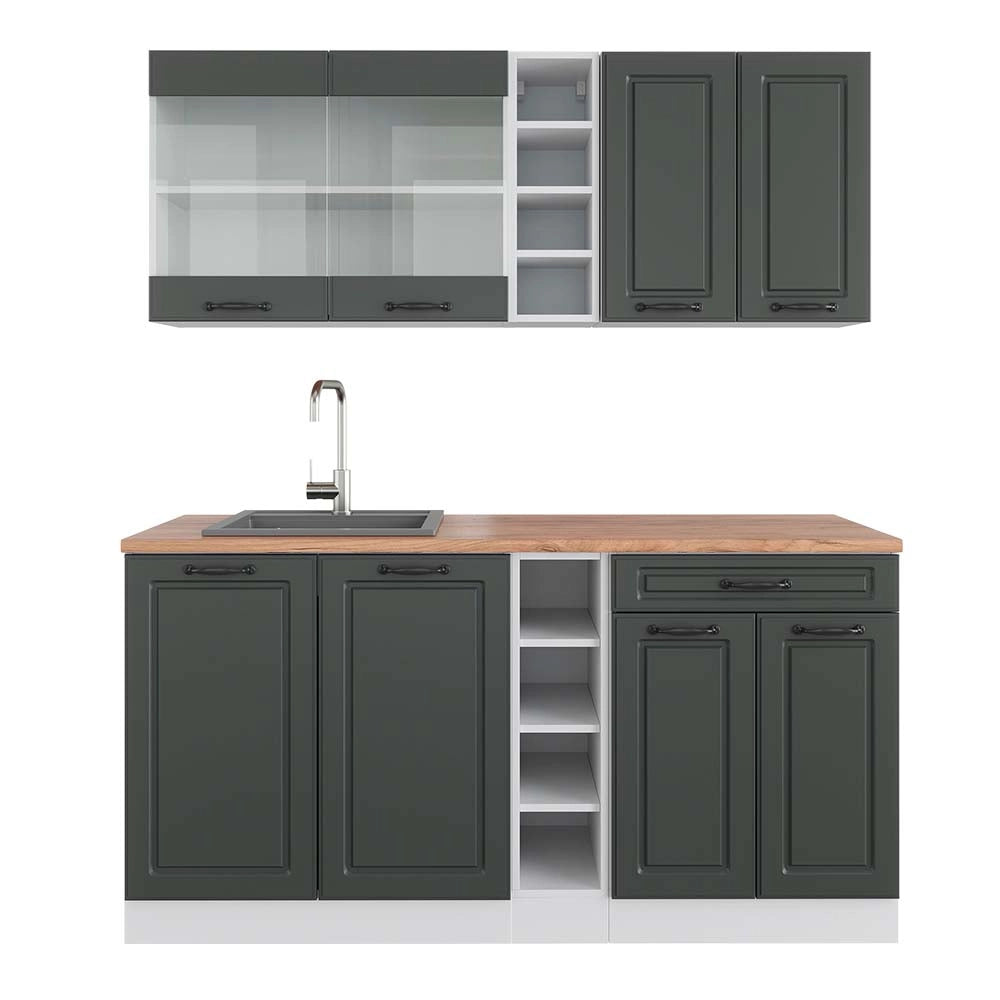Cucina completa R-Line Antracite rustico/Bianco 160 cm, PL Rovere Vicco