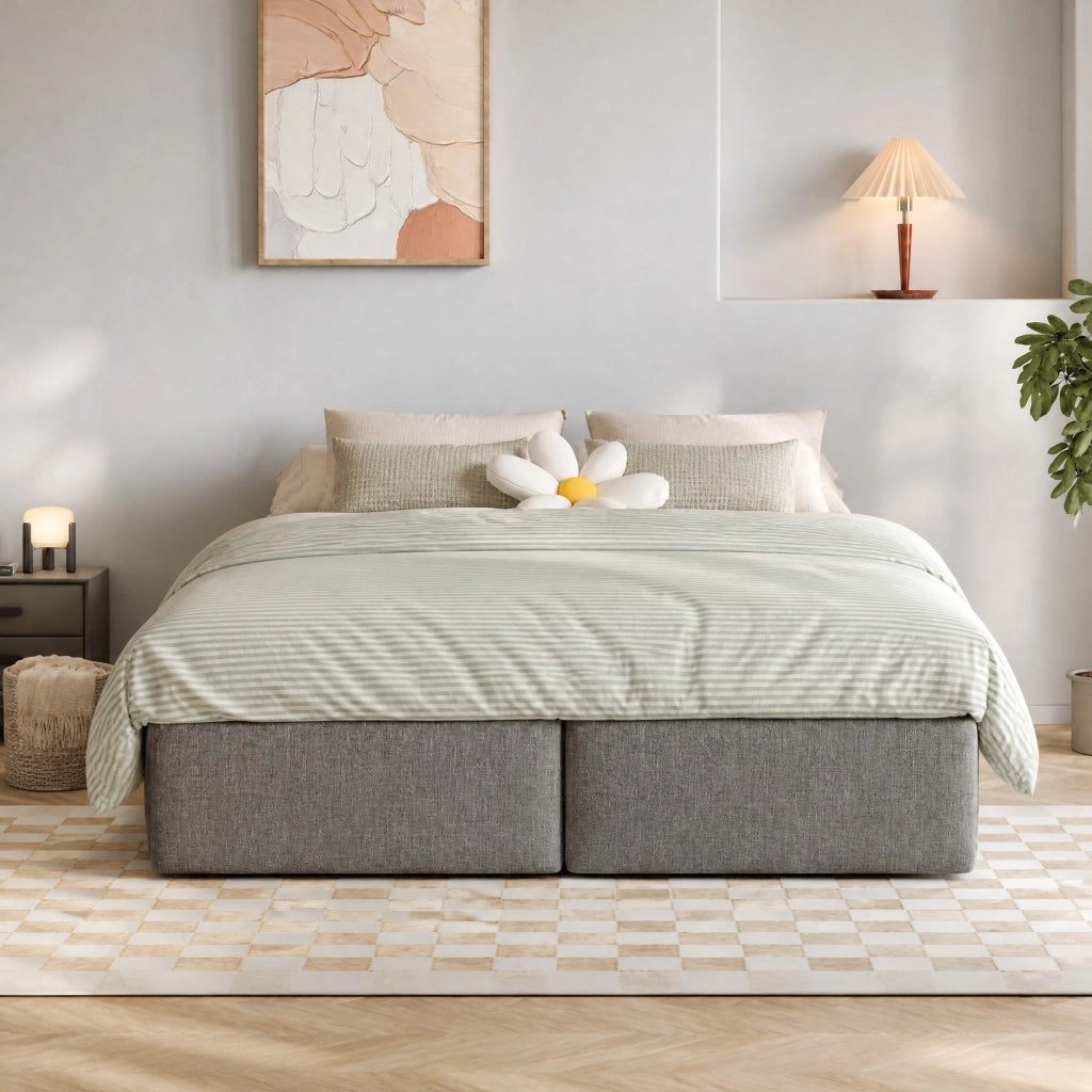 Letto imbottito 140x200 cm con contenitore idraulico e cassetti
