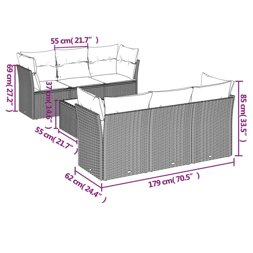 Set Divani da Giardino 7 pz con Cuscini Grigio in Polyrattancod mxl 87056