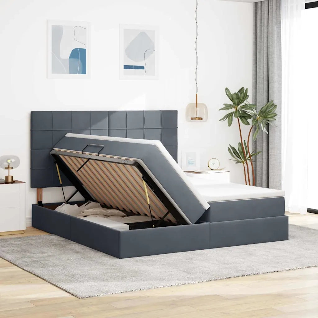 Letto con Contenitore Grigio scuro 200 x 200 cm Velluto