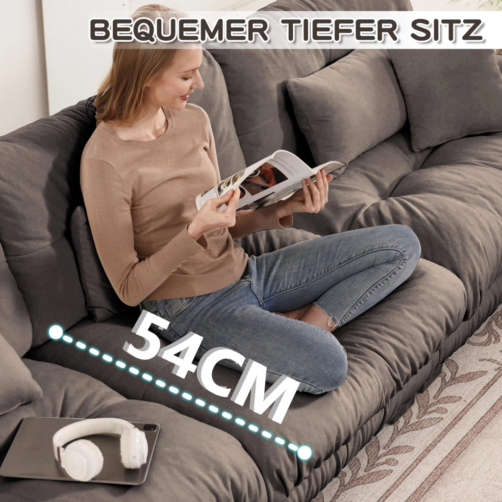 Divano modulare angolare con seduta profonda e pouf mobili trasformabile a U in chenille marrone 313 × 145 × 81 cm