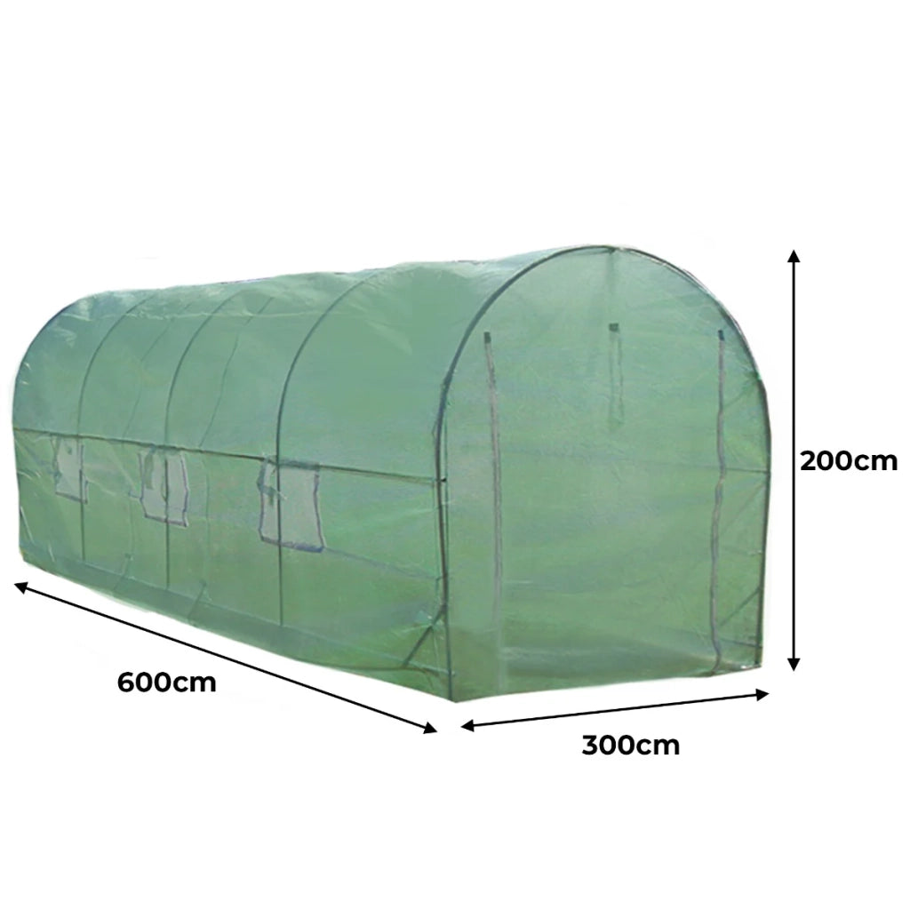 Serra da Giardino a Tunnel da Esterno in Polietilene Resistente alla Corrosione e Raggi UV Telaio in Ferro Galvanizzato per Piante Giardinaggio - 25mm - 6m x 3m & Scaffali