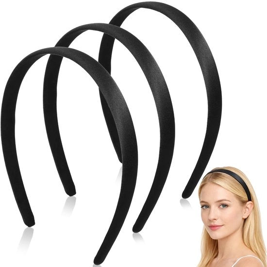 Cinture per Capelli 3 pezzi - Cintura per Capelli Nera a Tela - Antiscivolo - Cintura per Capelli Larga - Donna/ Ragazza - Sicura e Comoda