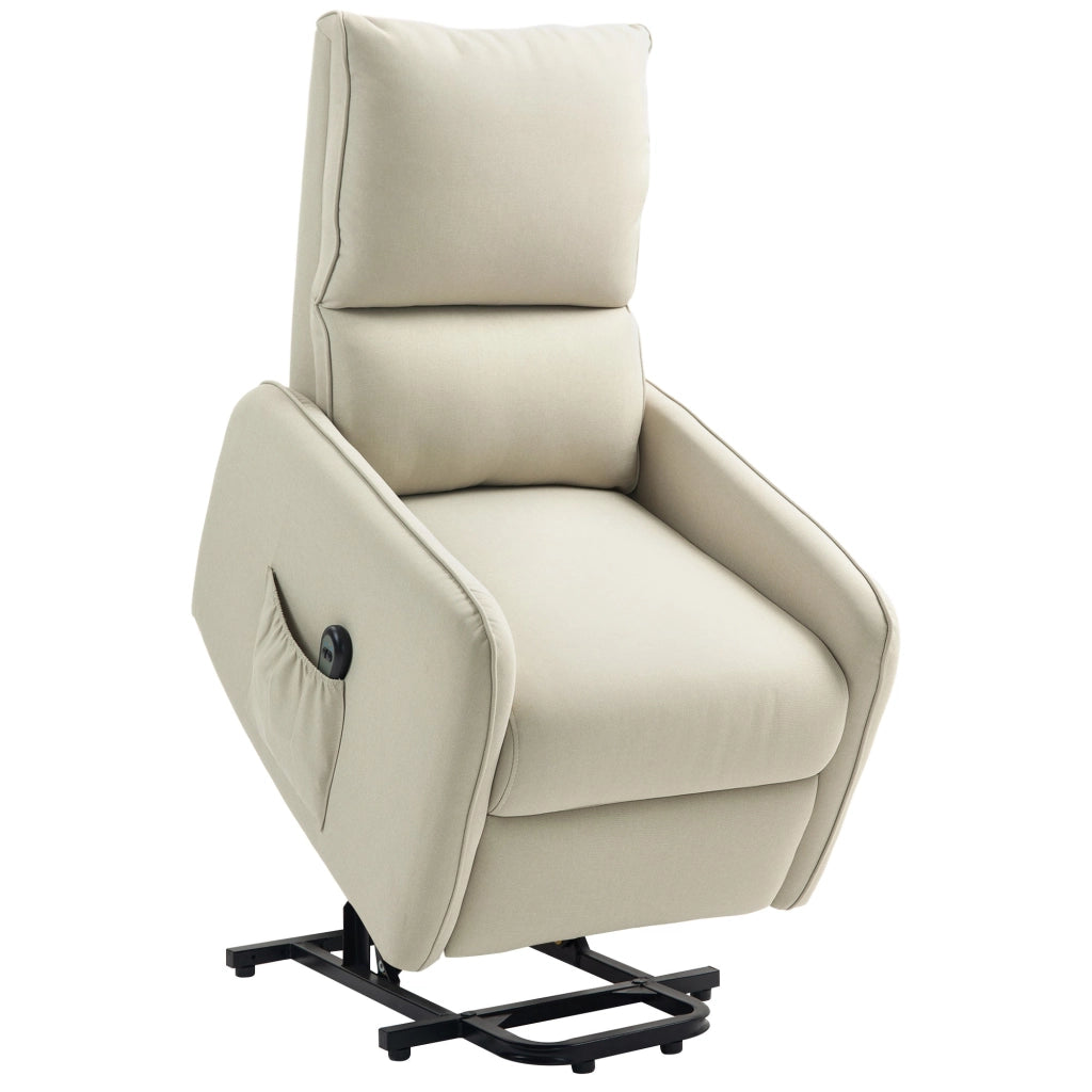 Poltrona Alzapersona Elettrica Reclinabile con Telecomando e Tasca in Tessuto Beige