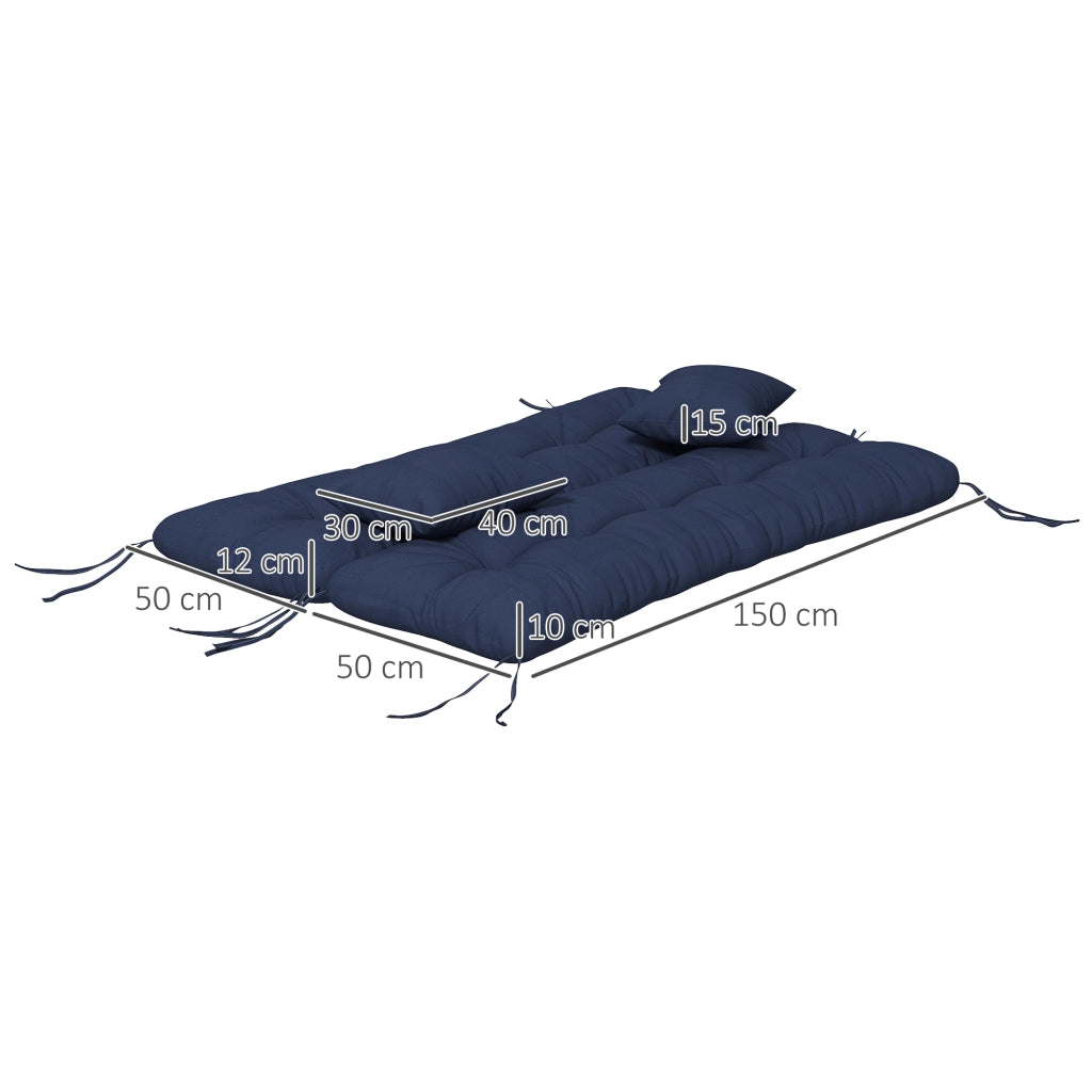 Set di 4 cuscini per sedile; idropellente 150x50 cm Coscino per sedia con cinghie per i cravatti; spesso 10 cm blu navy