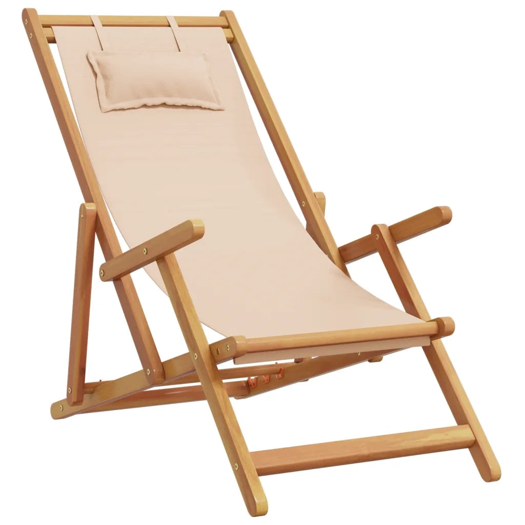 vidaXL Sedie da Spiaggia Pieghevoli 2 pz Beige in Tessuto e Legno