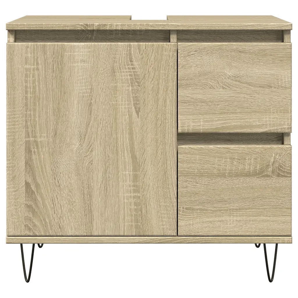 Mobile da bagno con ampi scomparti e gambe in ferro in stile industriale 65 x 33 x 60 cm in legno di rovere Sonoma 02_0049720