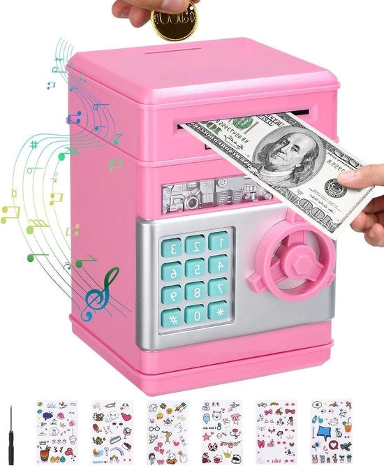 Spaarpot per Bambine - Cassa di Risparmio Elettronica per Ragazze - Bancomat per Ragazze - Giochi di Risparmio per Ragazze - 3-12 Anni - Rosa