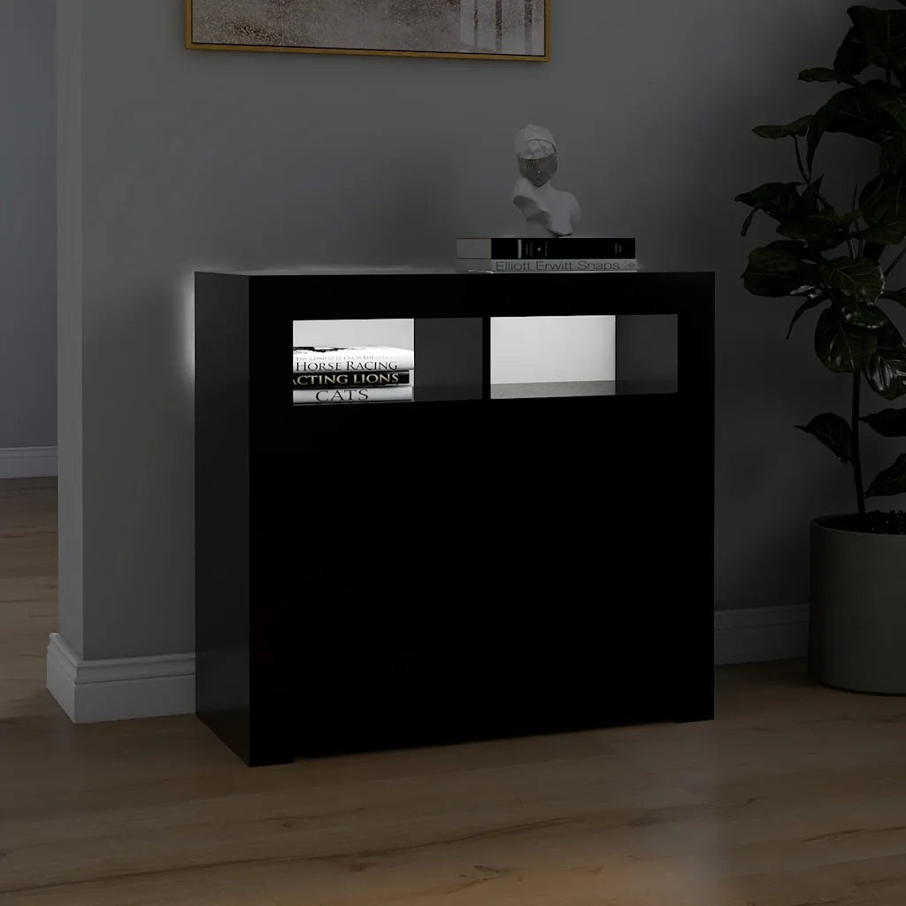Credenza con Luci LED-Buffet-Armadio da cucina Nera 80x35x75 cm