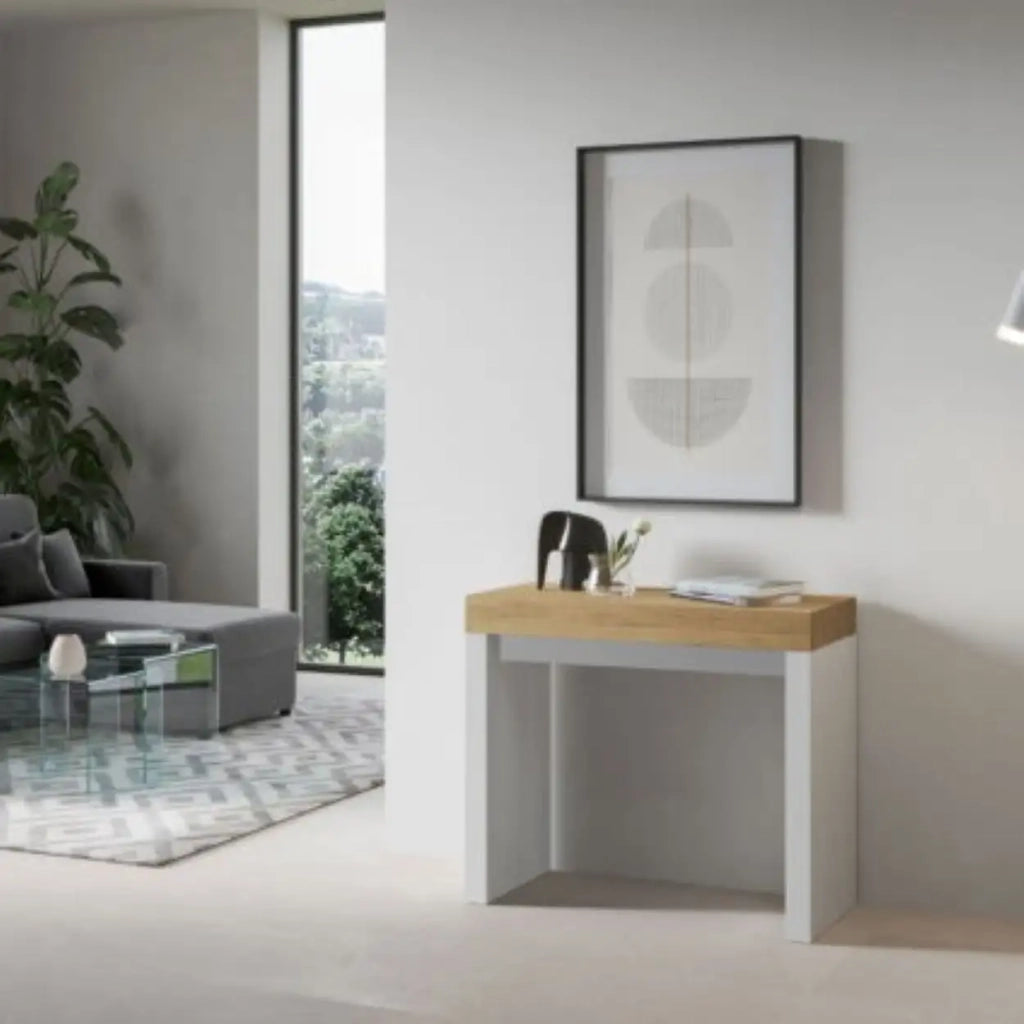 Consolle allungabile 90x40/300 cm Roxell Mix piano quercia natura - struttura bianco frassino