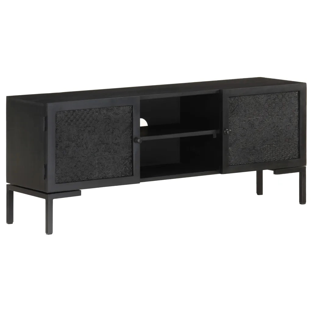 Mobile Porta TV Nero 115x30x46cm in Legno Massello di Mango