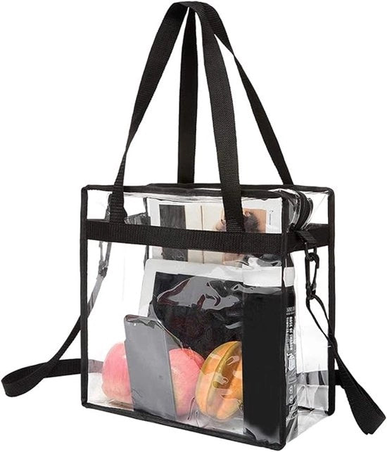 Borsa trasparente con chiusura a cerniera, borsa crossbody con cinturino regolabile, borsa trasparente per donna, borsa trasparente per palestra, borsa impermeabile per viaggio - nera