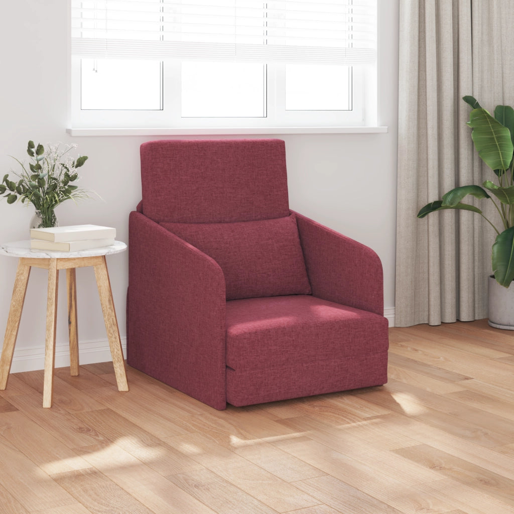 Divano letto a pavimento 2 in 1 rosso vino 65x80x83 cm tessuto