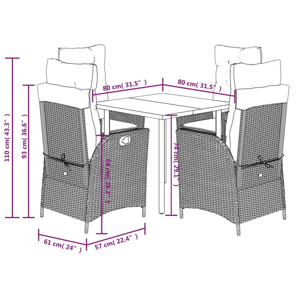 vidaXL Set da Pranzo da Giardino 5pz con Cuscini in Polyrattan Marrone