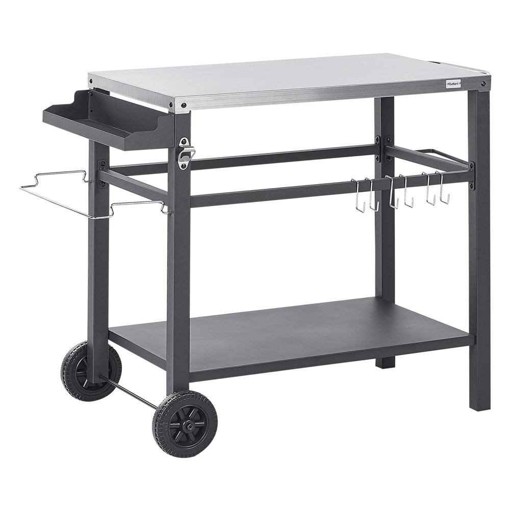 Carrello di servizio da giardino per esterni Carrello da cucina superiore in acciaio inox nero con ruote