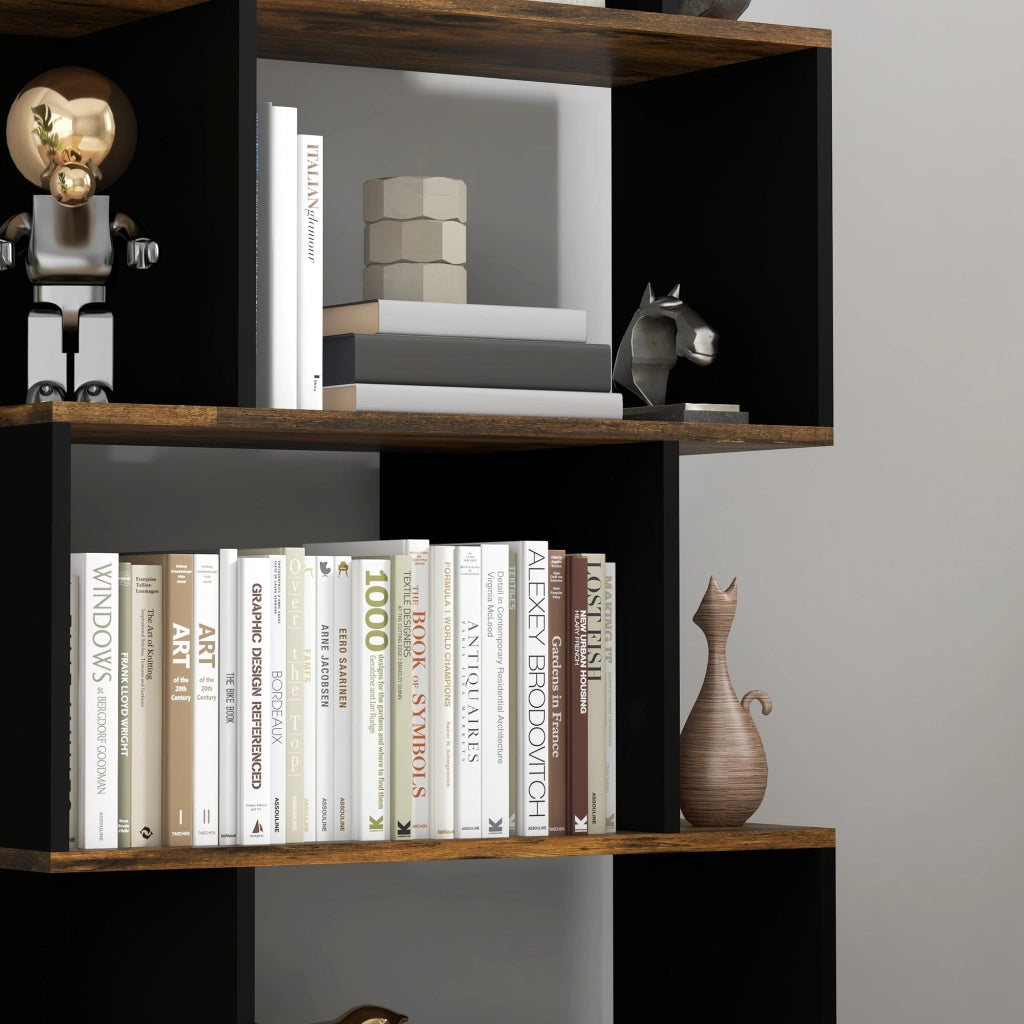 EasyComfort Libreria Moderna Asimmetrica a Parete con 5 Ripiani in Legno, 70x29.5x163cm, Marrone Rustico
