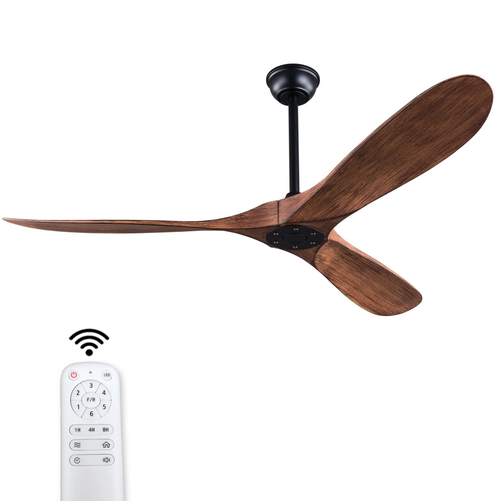 Ventilatore da soffitto 52 pollici senza luce; reversibile; con telecomando; nero e noce scuro