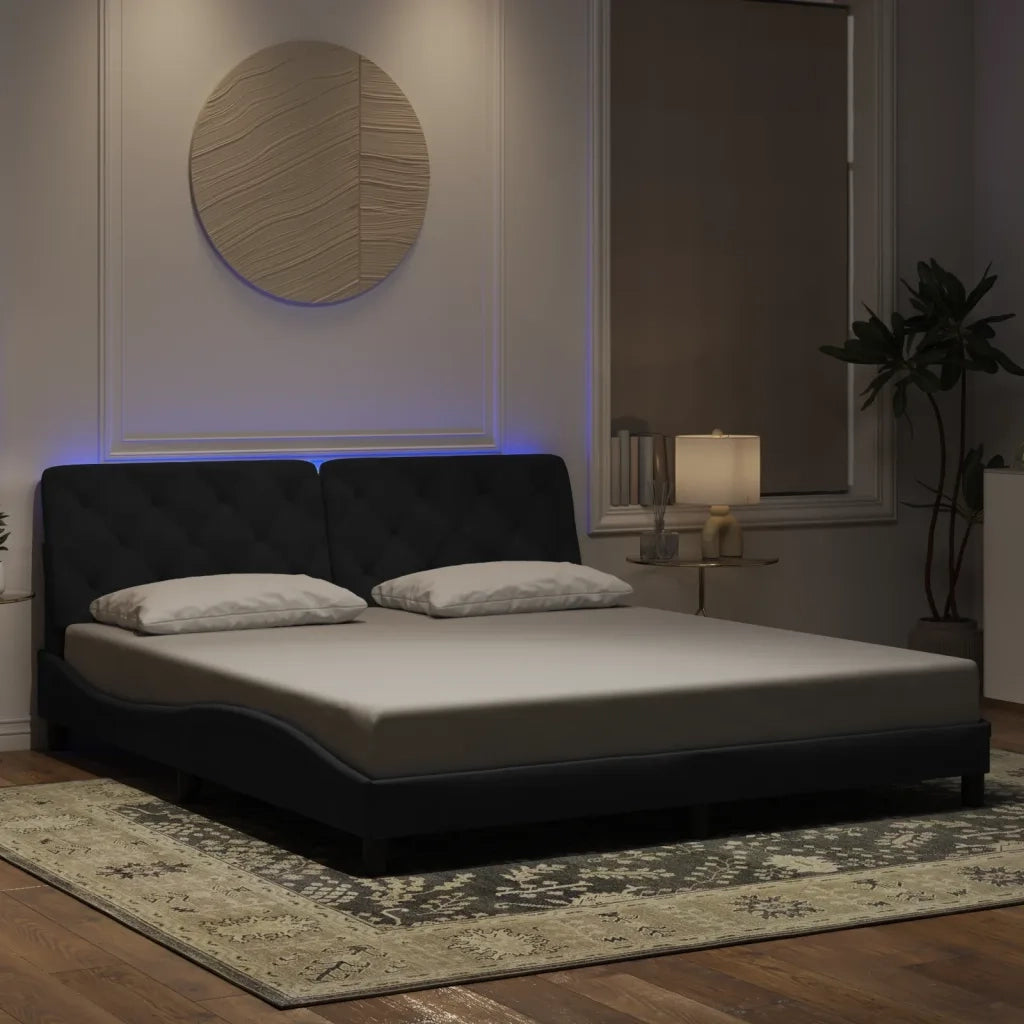 Giroletto con LED senza Materasso-Struttura Letto Nero 180x200 cm in Velluto