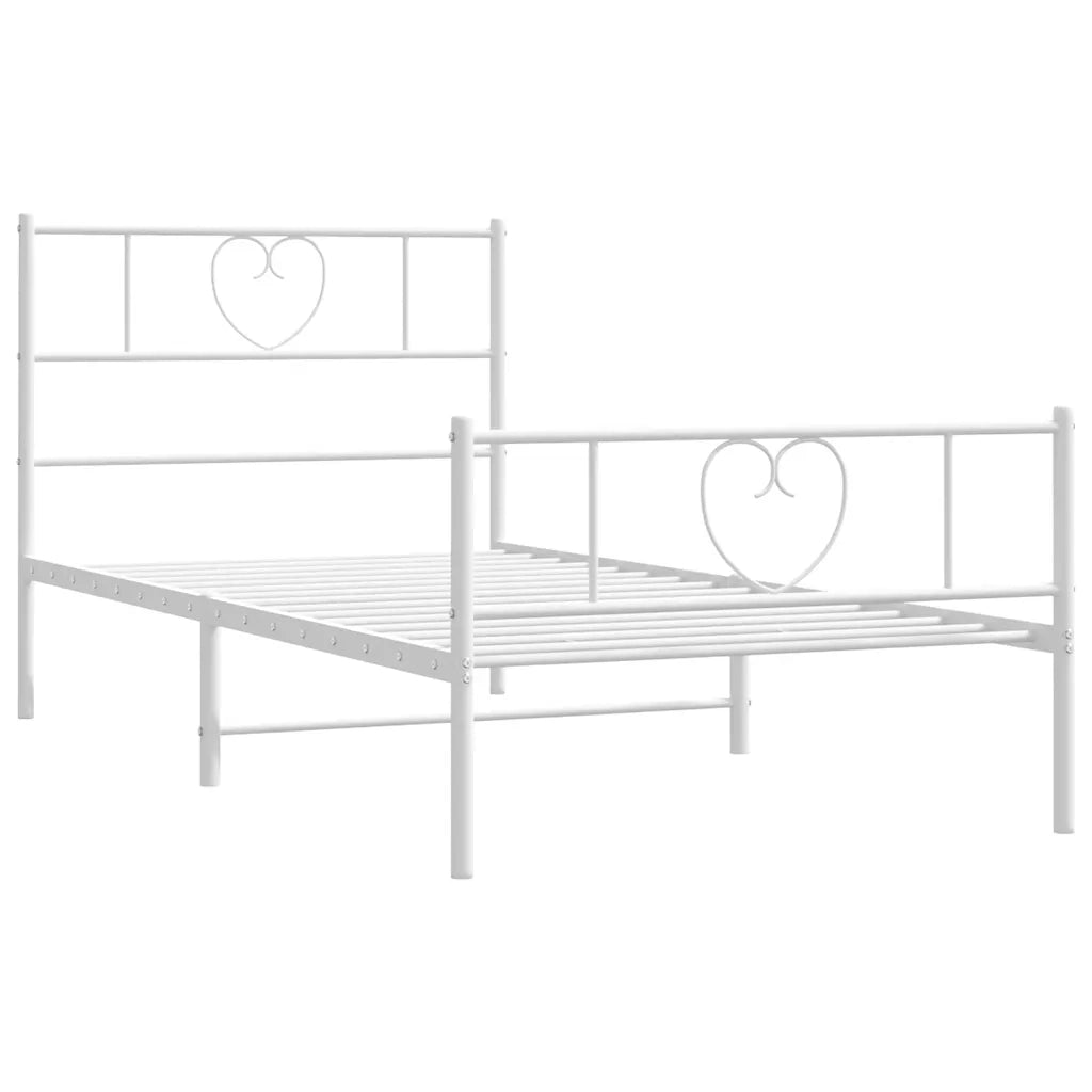 Letto singolo | Letto per adulti | Giroletto con Testiera e Pediera Metallo Bianco 100x190 cm