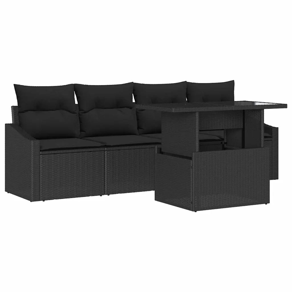 Set Divano da Giardino con archiviazione 5 pcs Nero Poly Rattan 3357646