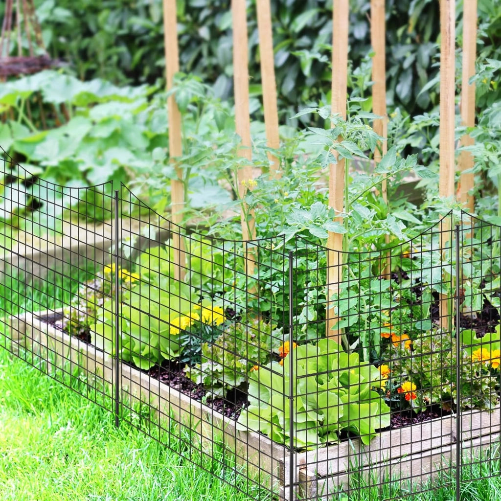 Recinzione da Giardino con 5 Pannelli e 5 Picchetti, Recinto per Aiuole 98 CM in Metallo Verniciato a Polvere Antiruggine, Pannelli per Recinzioni da Giardino, Orto ed Aiuole