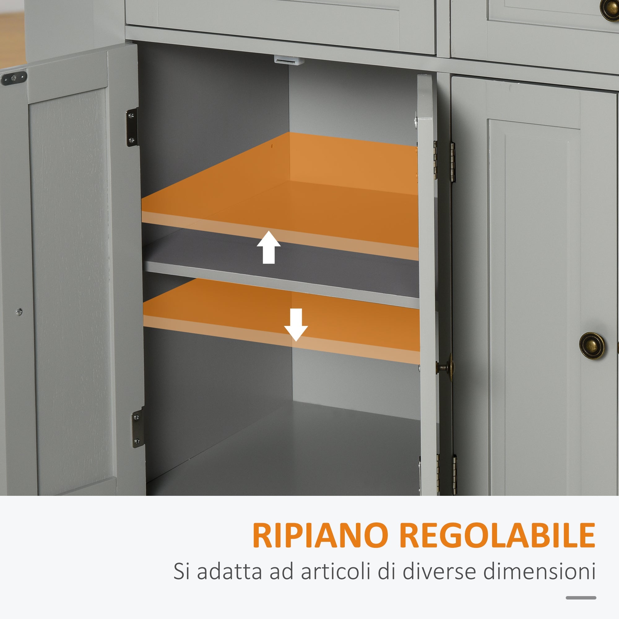 Carrello Isola da Cucina 2 Cassetti e 2 Armadietti Piano in Legno 111x44,5x82,5 cm Grigio