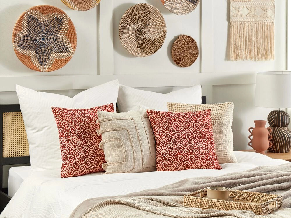 Cuscino decorativo rosso cotone motivo geometrico 45 x 45 cm complementi d'arredo dal design retrò