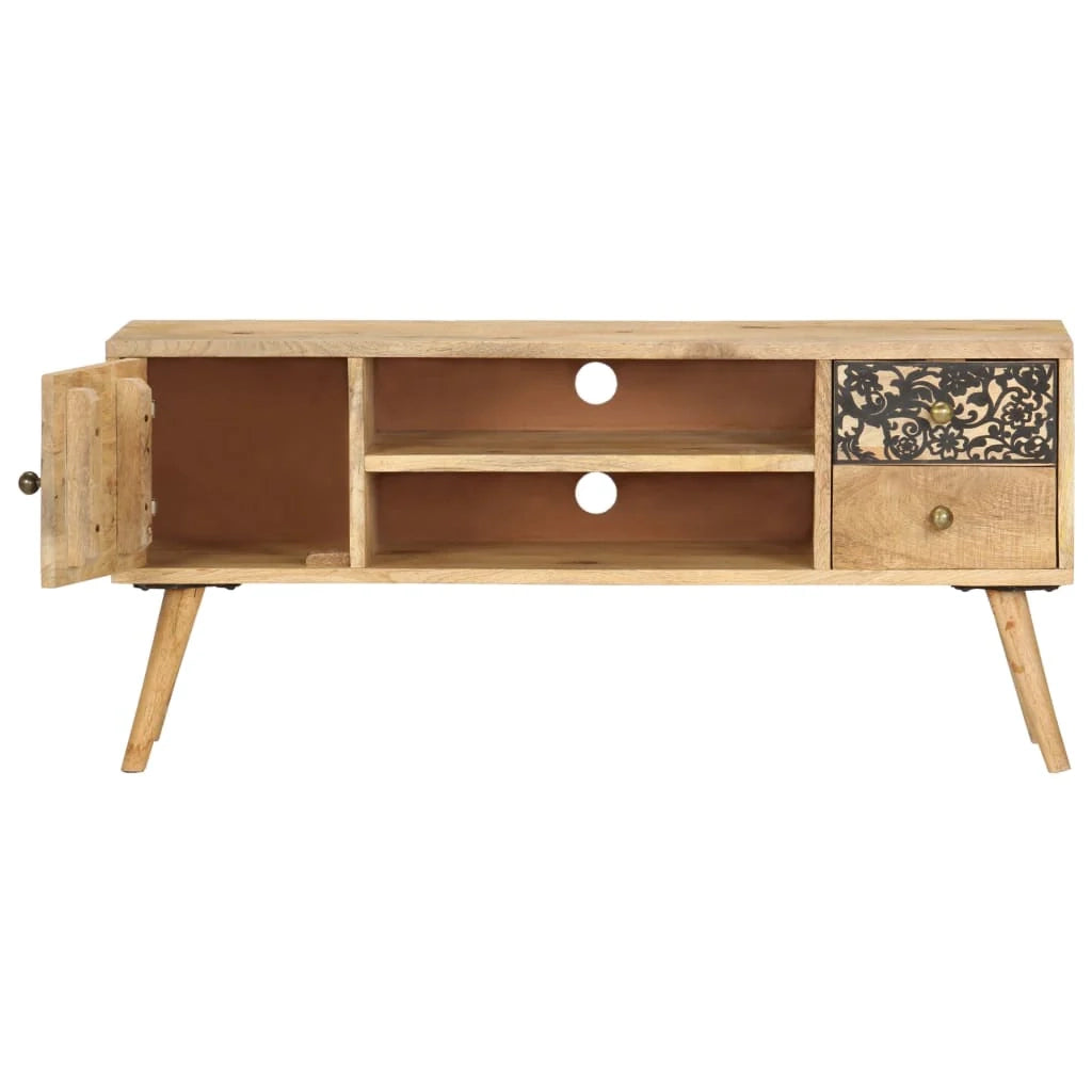 Mobile TV multimediale scaffale per televisione televisore buffet sala da pranzo soggiorno camera da letto 100 x 30 x 45 cm legno massello di mango marrone 02_0025438