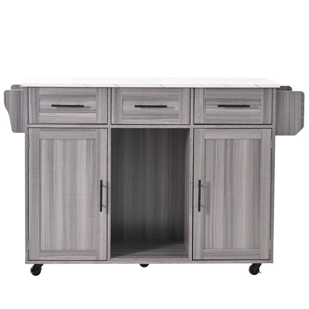 Carrello Portavivande con Armadietto ¨C Xylo ¨C Legno Massello Grigio, Piano Marmo Bianco, 139x46x91.5 cm