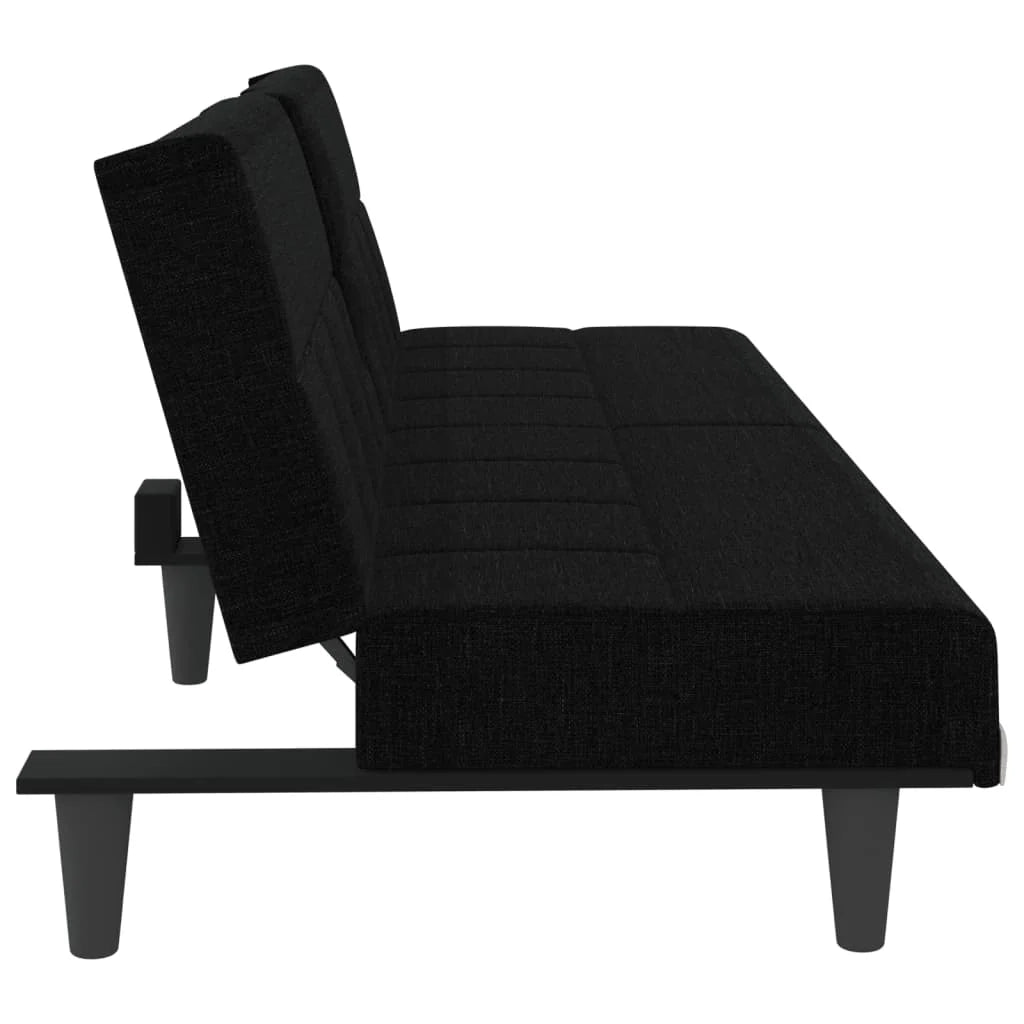 Divano letto con portabicchieri 200 x 89 x 70 cm tessuto nero 02_0019258
