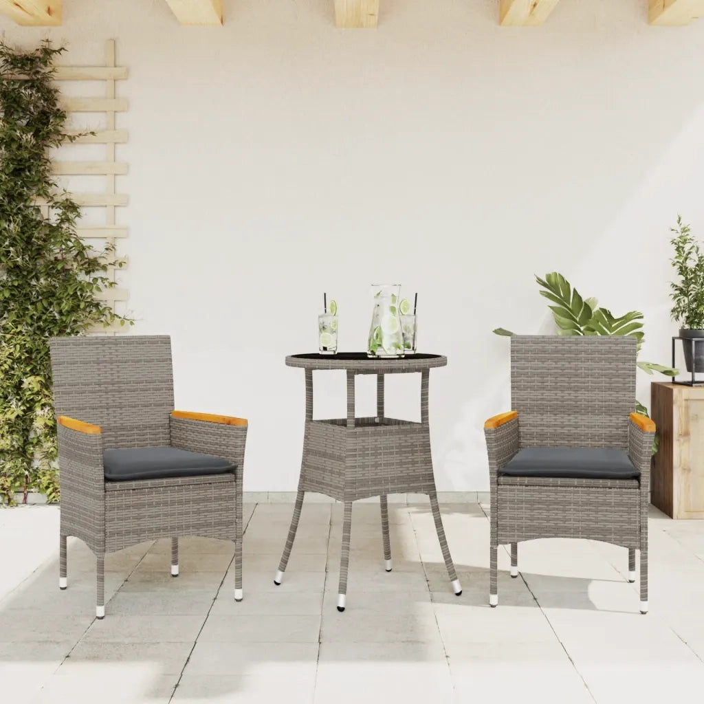 Set da Pranzo da Giardino 3pz | Set Salotto da Giardino con Cuscini in Polyrattan e Vetro