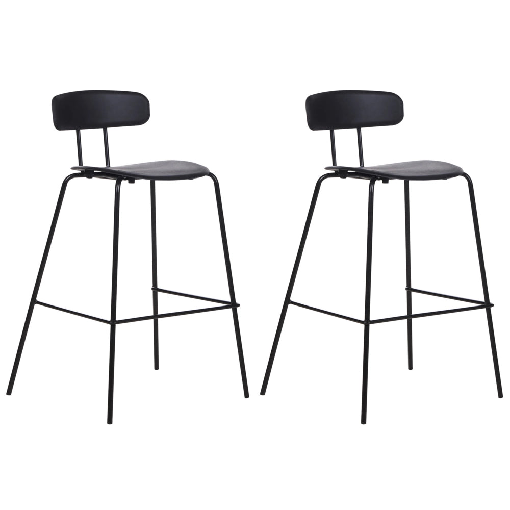 Set di 2 sedie da bar Seduta in plastica nera Sgabelli da bar altezza banco Gambe in metallo