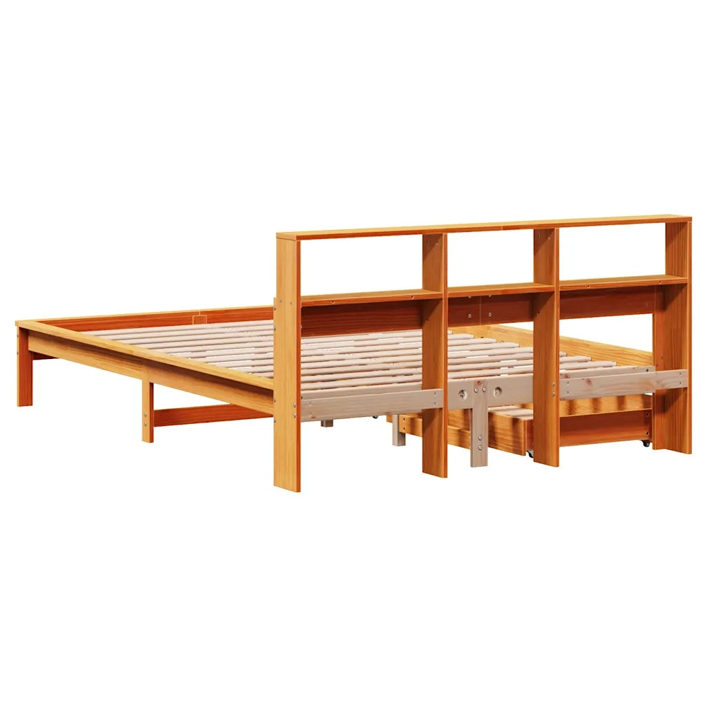 Letto Libreria senza Materasso Marrone Cera 120x190 cm in Pino