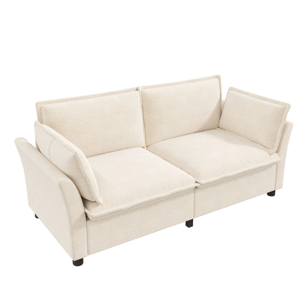 DIVANO 2 Posti 155x81x87 cm in Chenille Beige con 2 Cuscini