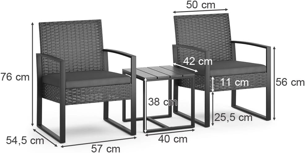 ok-living Salottino da giardino esterno, Antracite, 3 pezzi, con tavolo, con coperchio a pistone a gas e superficie resistente alle intemperie